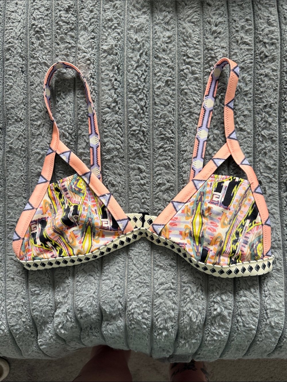 Victoria's Secret Peach & Multicolor Pattern Triangle Swim Top